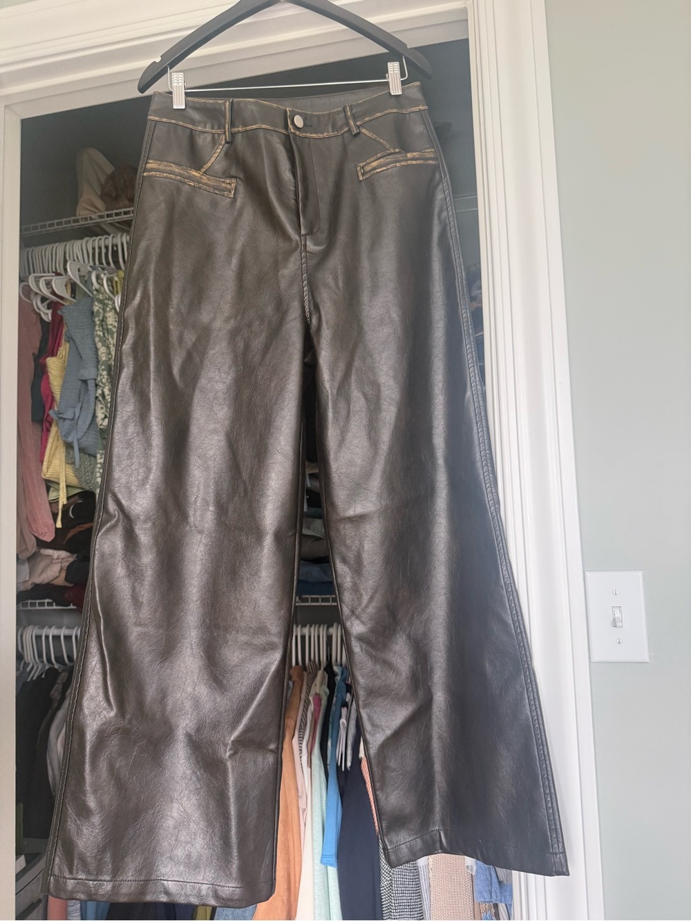High-Rise Black Faux Leather Wide-Leg Pants